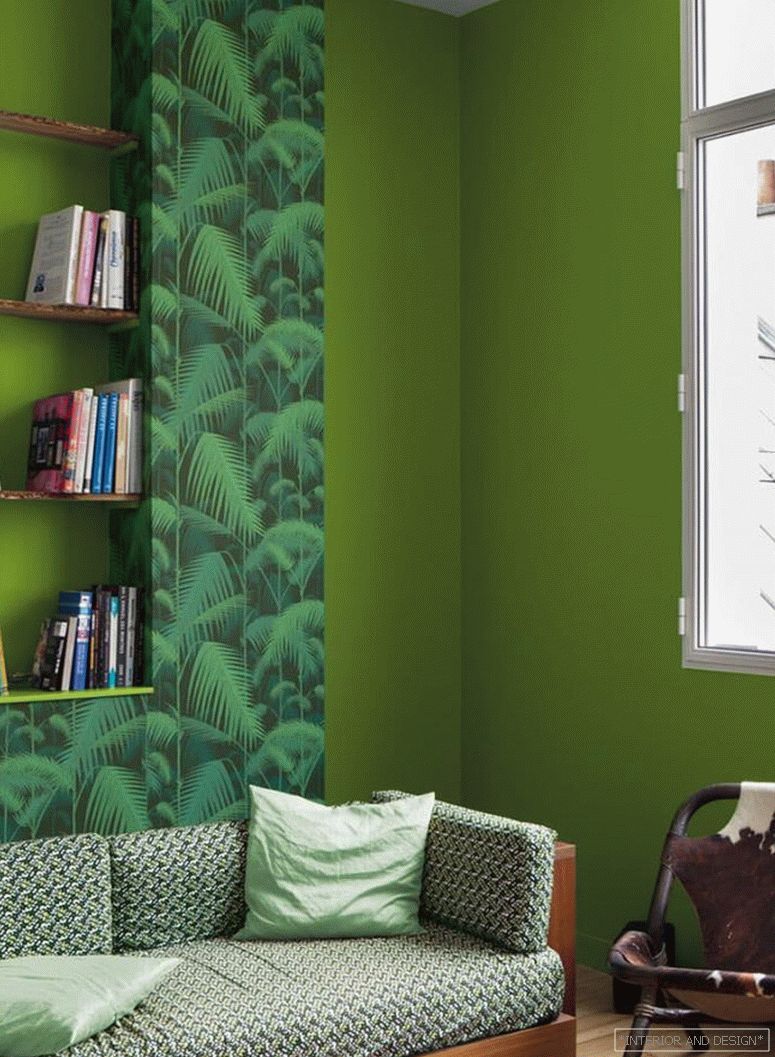 Zöld árnyalat a nappali designban - fénykép 2