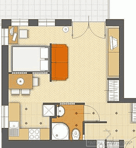 egyszobás apartman tervezési terve 3
