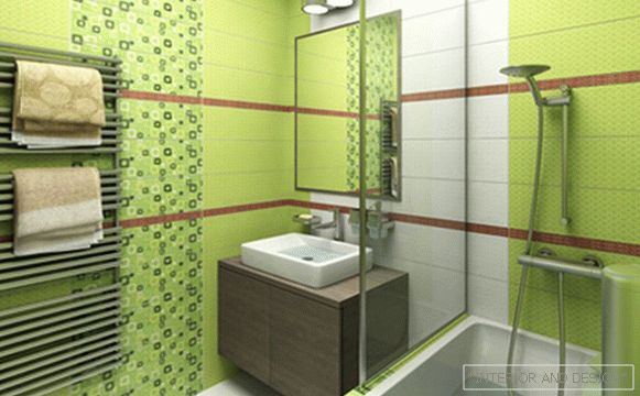 Csempe zöld a fürdőszoba belsejében - 1