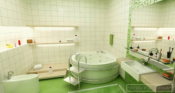 Csempe zöld a fürdőszoba belsejében - 4